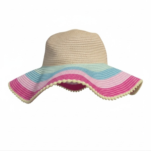 Cat & Jack Other - Cat & Jack Style Girls Beige Sun Hat with Pink, Blue, and Mint Stripes